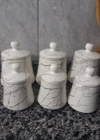Beyaz Mermer Desenli 6'lı Mutfak Kavanozu - Görsel 2