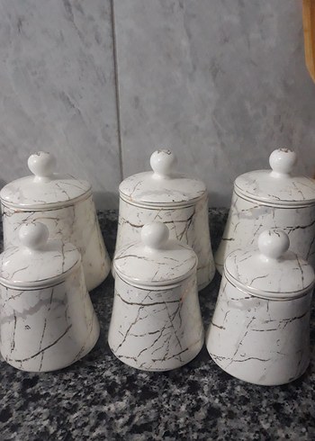 Beyaz Mermer Desenli 6'lı Mutfak Kavanozu - Görsel 3
