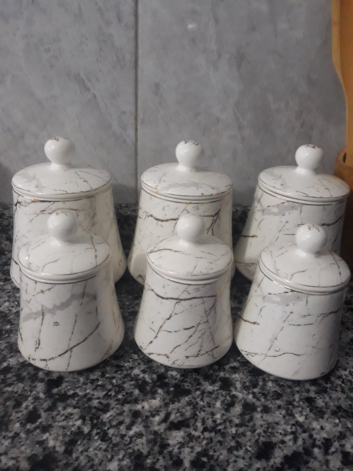 Beyaz Mermer Desenli 6'lı Mutfak Kavanozu - Görsel 2