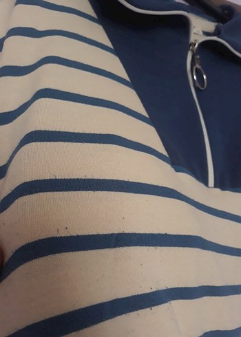 Mavi Çizgili Yaka Fermuarlı tunik - Görsel 5