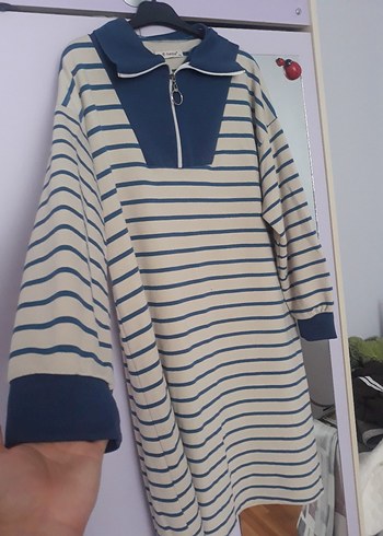 Mavi Çizgili Yaka Fermuarlı tunik - Görsel 2