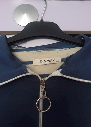 Mavi Çizgili Yaka Fermuarlı tunik - Görsel 3