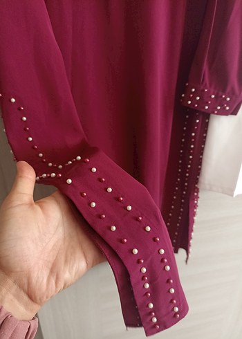 tunik pantolon takım , beyaz pantolon mürdüm tunik - Görsel 3