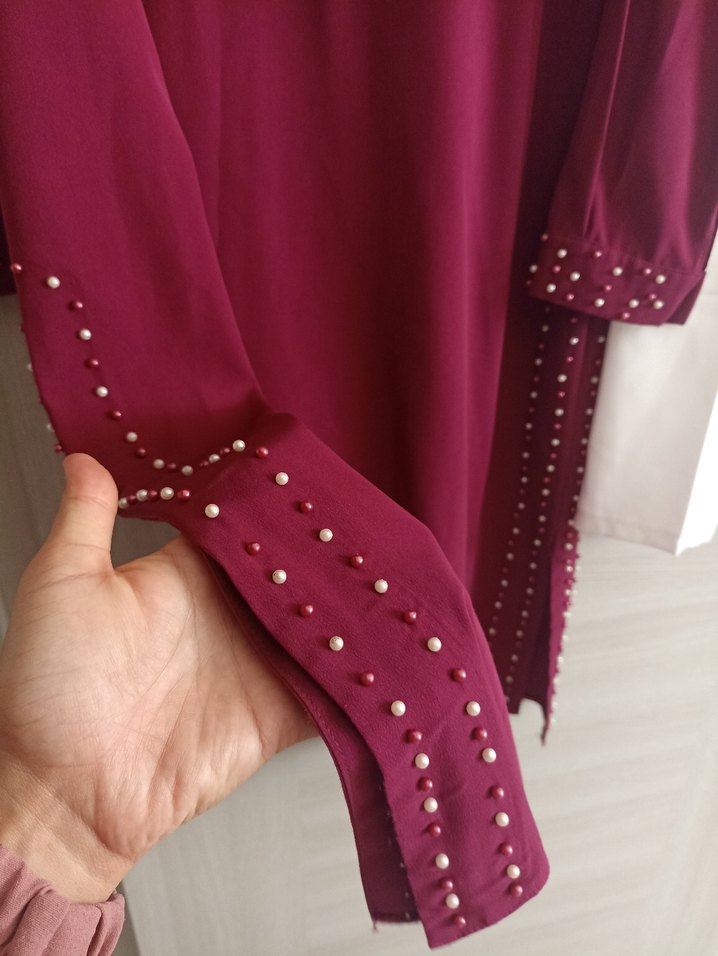 tunik pantolon takım , beyaz pantolon mürdüm tunik - Görsel 3