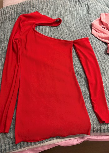 Kırmızı Uzun Kollu Mini Elbise - Görsel 2