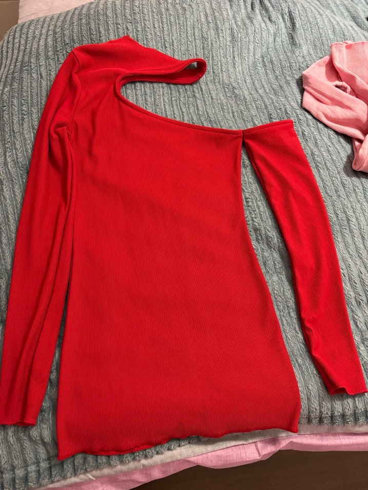 Kırmızı Uzun Kollu Mini Elbise - Görsel 2