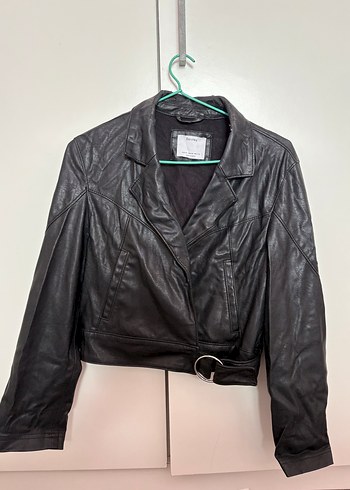 Kadın Siyah Deri Biker Ceket - Görsel 2