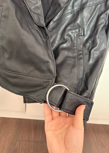 Kadın Siyah Deri Biker Ceket - Görsel 5