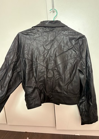 Kadın Siyah Deri Biker Ceket - Görsel 6