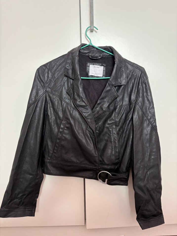 Kadın Siyah Deri Biker Ceket - Görsel 2