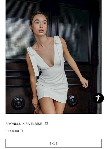 Zara Beyaz V Yakalı Mini Elbise
