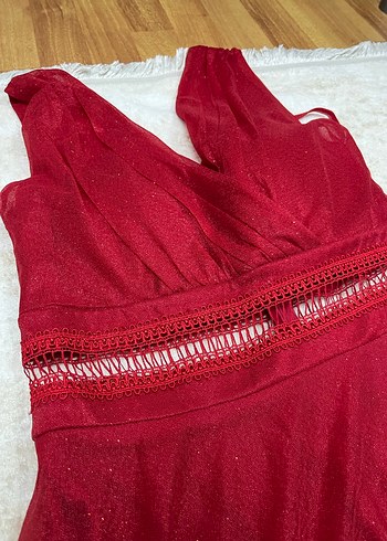 Bordo Uzun Drapeli V Yaka Abiye Elbise - Görsel 5