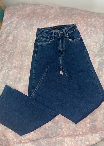 Düz Kesim Midi Boy Koyu Mavi Denim Kadın Pantolon