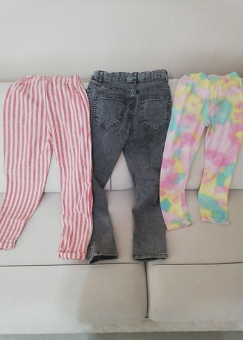 Kız Çocuk Çok Renkli Batik Desenli Bol Kesim Kot Tayt - Görsel 3