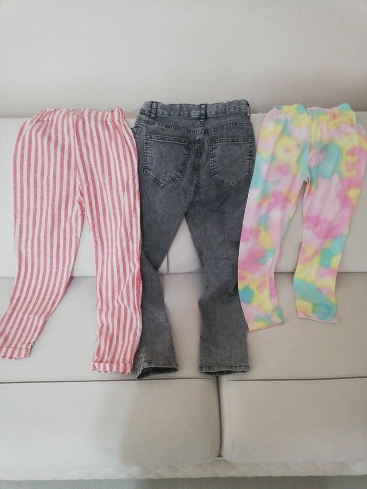 Kız Çocuk Çok Renkli Batik Desenli Bol Kesim Kot Tayt - Görsel 3