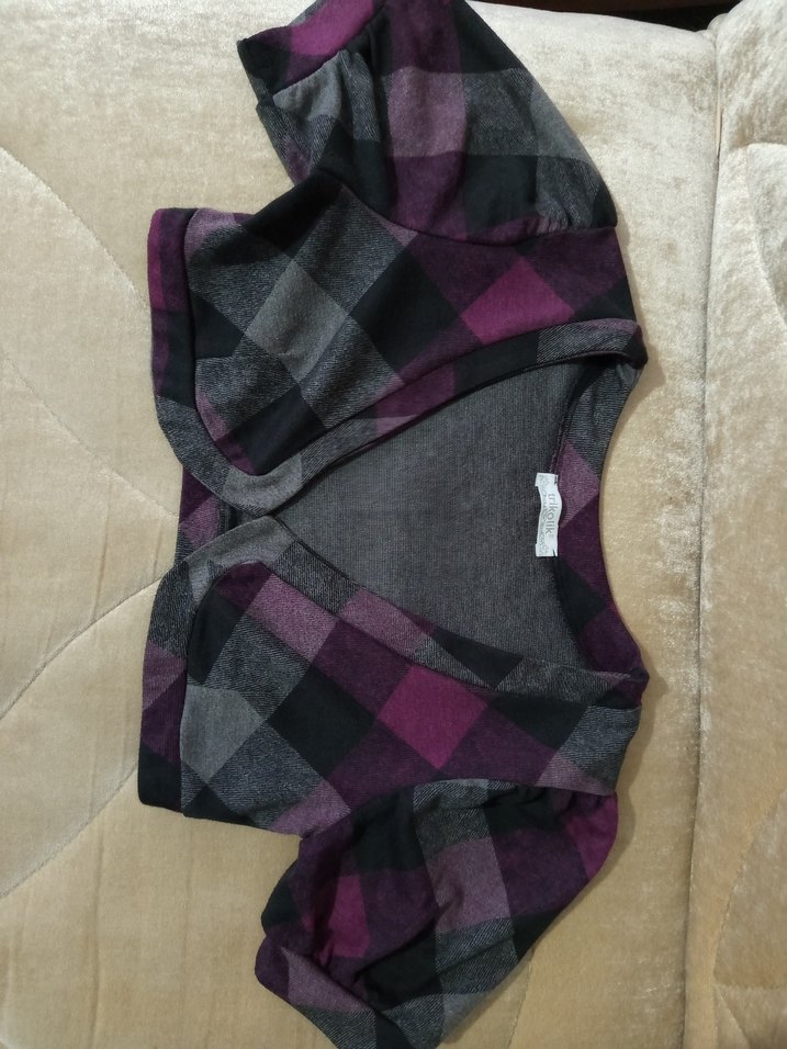 Bordo Gri Kareli Bolero - Görsel 3