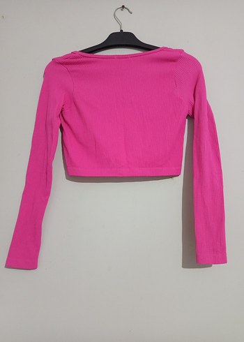 Pembe Uzun Kollu Crop Top - Görsel 2