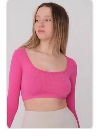 Pembe Uzun Kollu Crop Top - Görsel 6