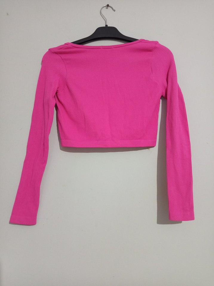 Pembe Uzun Kollu Crop Top - Görsel 2