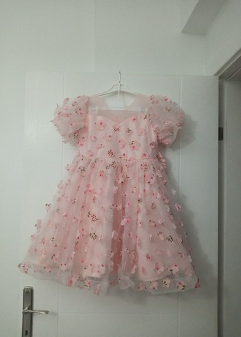 Pembe Nakışlı Kız Elbisesi - Görsel 2