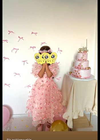 Pembe Nakışlı Kız Elbisesi - Görsel 5