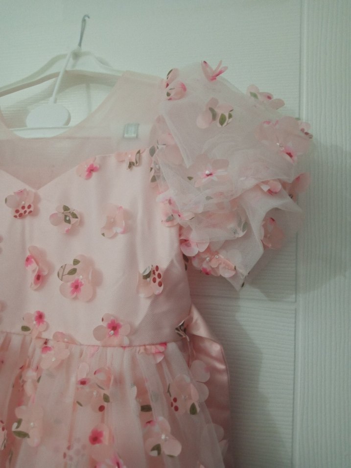 Pembe Nakışlı Kız Elbisesi - Görsel 3