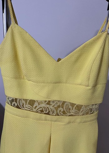 Sarı Dantel Detaylı Mini Kadın Elbise - Görsel 2