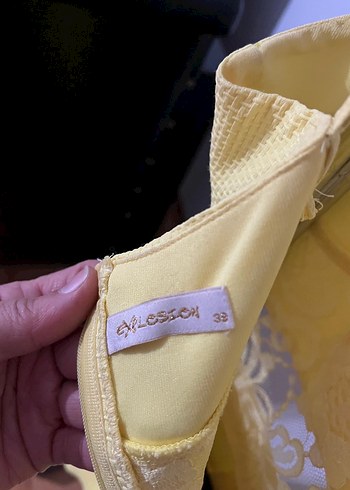 Sarı Dantel Detaylı Mini Kadın Elbise - Görsel 4