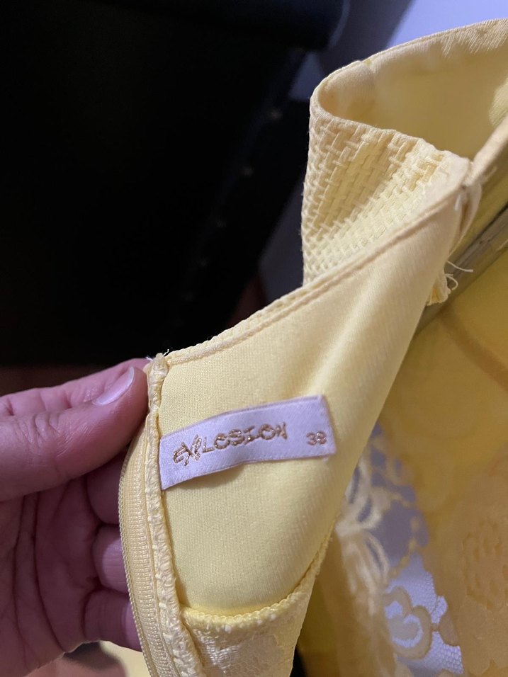 Sarı Dantel Detaylı Mini Kadın Elbise - Görsel 4