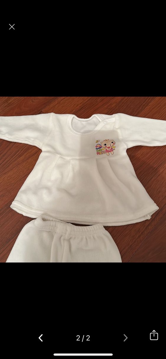 Uzun Kollu Beyaz Bebek Kız Takımı - Görsel 2