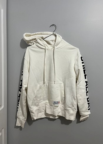 Beyaz Kapüşonlu Kadın Sweatshirt