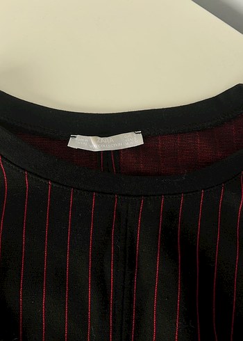 Zara Bordo Çizgili Pilili Mini Bluz