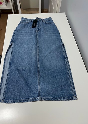 Kadın Mavi Midi Denim Etek
