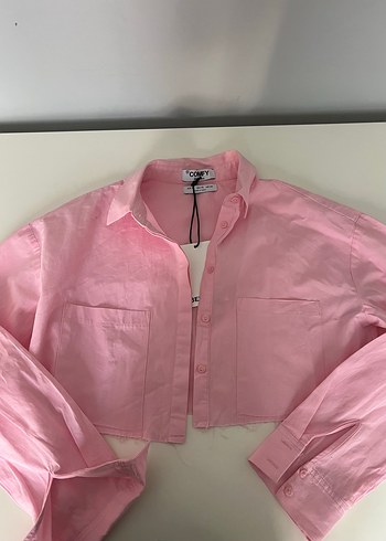 Bershka Pembe Düğmeli Uzun Kollu Keten Gömlek