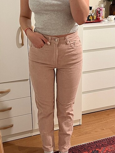 Pull and Bear pudra kadife pantolon