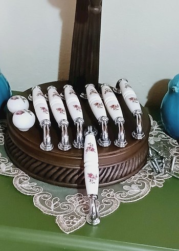 Çiçek Desenli Beyaz porselen kulp - Görsel 10