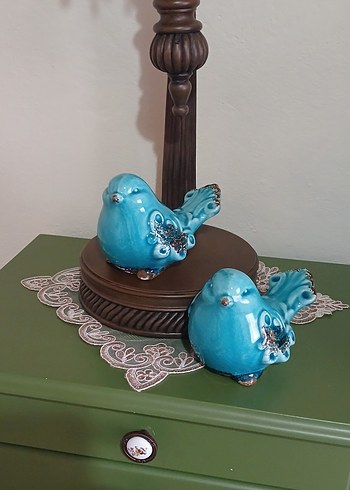 Turkuaz Renkli Renkli Seramik Kuş Biblosu - Görsel 3