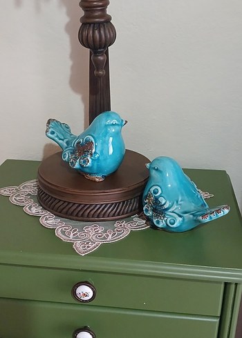 Turkuaz Renkli Renkli Seramik Kuş Biblosu - Görsel 2