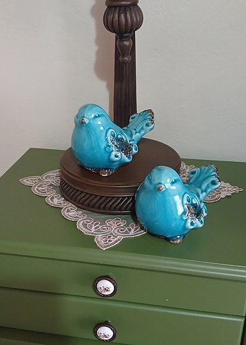 Turkuaz Renkli Renkli Seramik Kuş Biblosu - Görsel 4