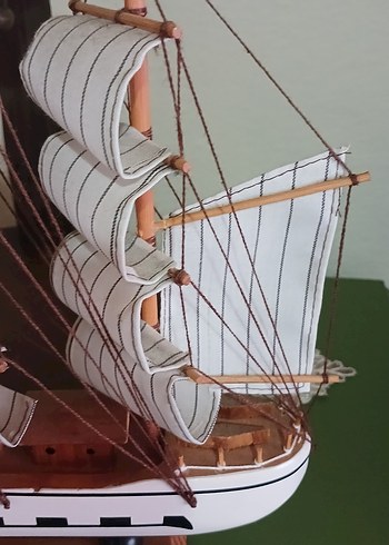 Beyaz Yelkenli Ahşap Dekoratif Maket gemi biblo - Görsel 2