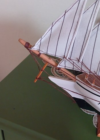 Beyaz Yelkenli Ahşap Dekoratif Maket gemi biblo - Görsel 4