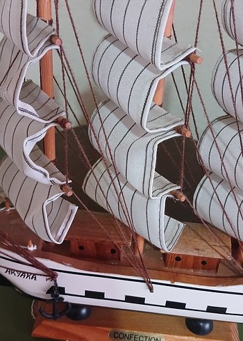 Beyaz Yelkenli Ahşap Dekoratif Maket gemi biblo - Görsel 6