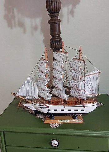 Beyaz Yelkenli Ahşap Dekoratif Maket gemi biblo - Görsel 3