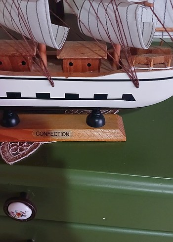 Beyaz Yelkenli Ahşap Dekoratif Maket gemi biblo - Görsel 5