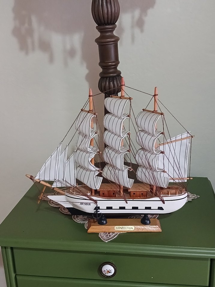 Beyaz Yelkenli Ahşap Dekoratif Maket gemi biblo - Görsel 3