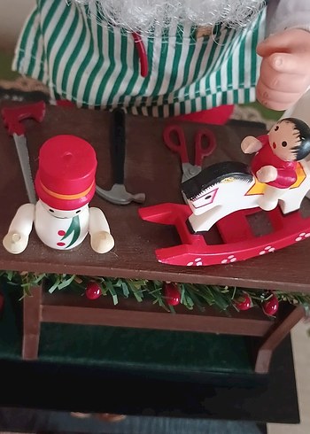 Beyaz ve Kırmızı Noel Baba Figürü VİNTAGE MÜZİKLİ IŞIKLİ - Görsel 4