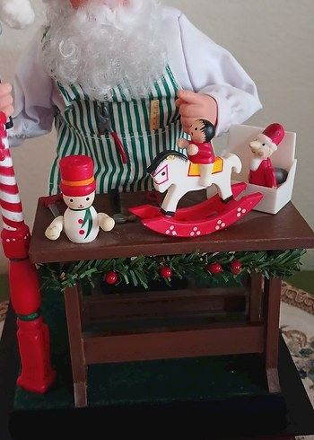 Beyaz ve Kırmızı Noel Baba Figürü VİNTAGE MÜZİKLİ IŞIKLİ - Görsel 2