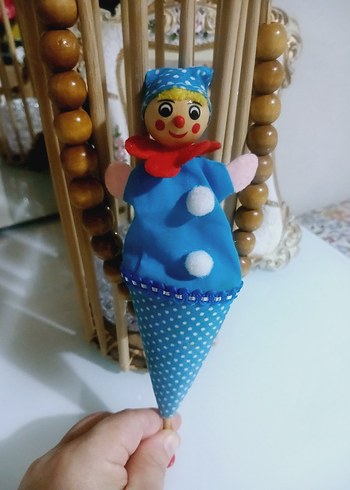 Mavi Renkli Ahşap Külah Bebek palyaço biblo - Görsel 6