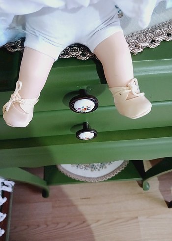 Beyaz Pastel Renkli Bebek vintage porselen bebek - Görsel 9