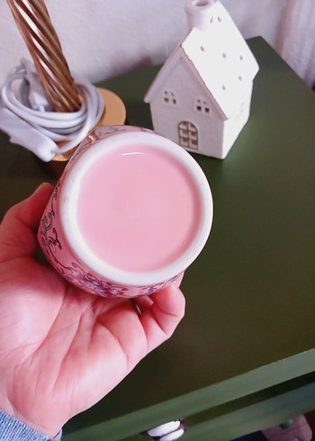 Pembe Çiçek Desenli VİNTAGE Vazo - Görsel 2